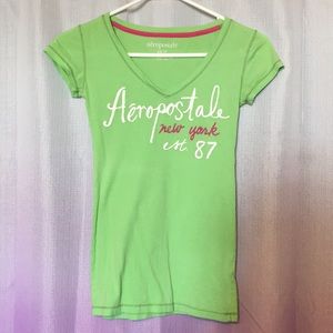 Bright Green/Pink/White Aeropostale V-Neck Shirt